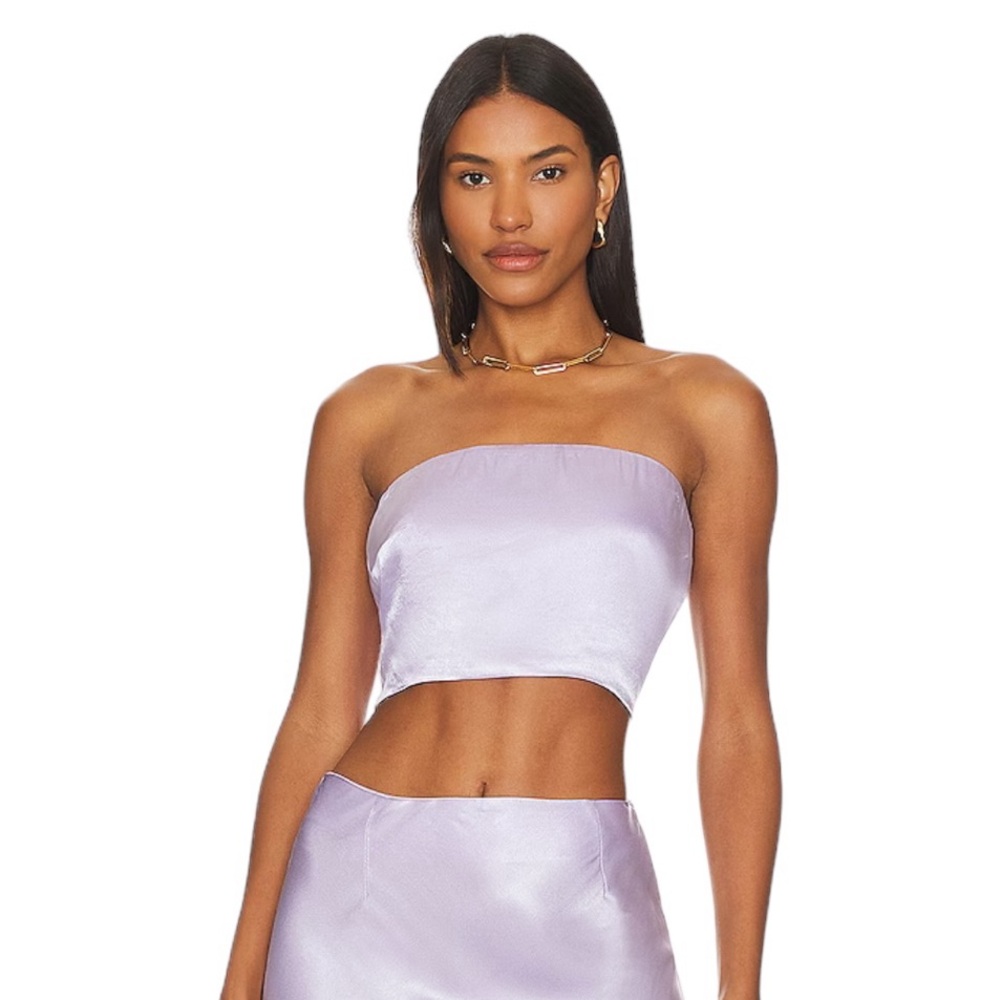 REVOLVE- SNDYS ANGEL Strapless Satin TOP IN LILAC US 8 NWT!!!